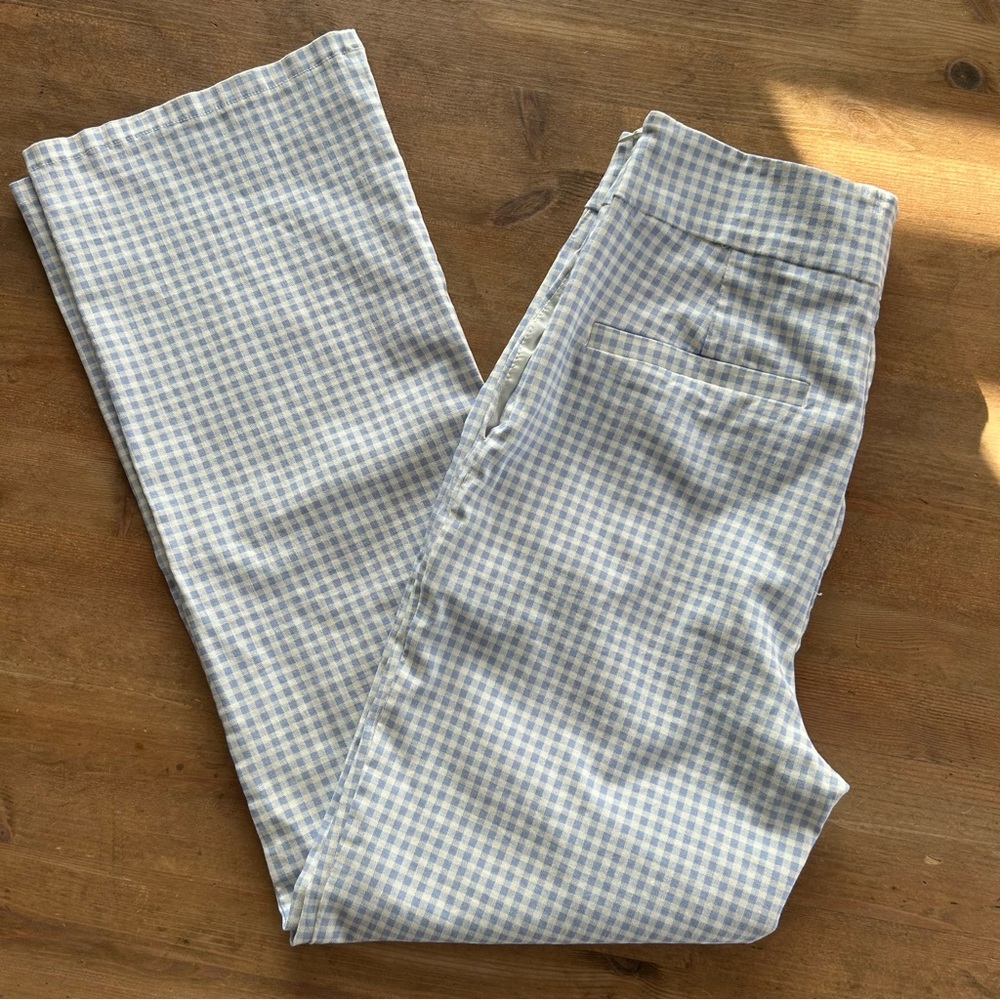 Forever 21 Girls Light Blue and White Gingham Pants Size L, side zipper